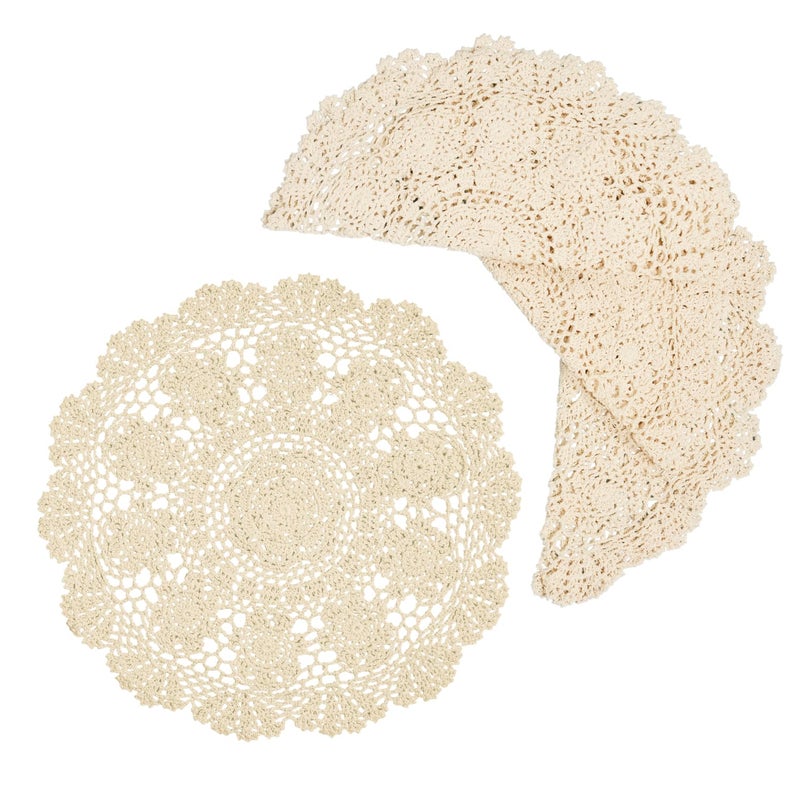 Phantomon Lace Doilies Crochet Cloth Table Placemat Handmade Round Coasters Rosary Doily, 100% Cotton Pack of 4, 15 inch (40cm x 40cm) (Beige) - Image 2